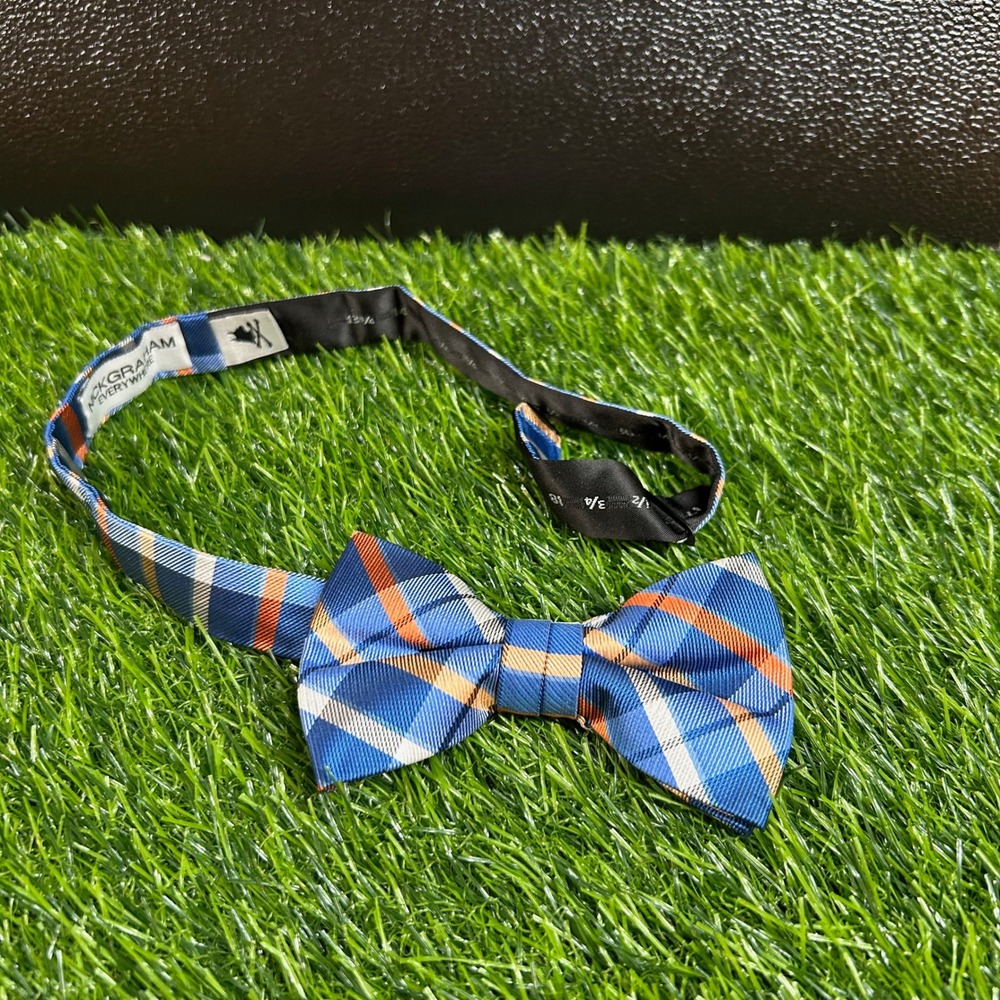 Nick Graham Bow Tie Plaid Adjustable Necktie Blue Orange Men's Accessory